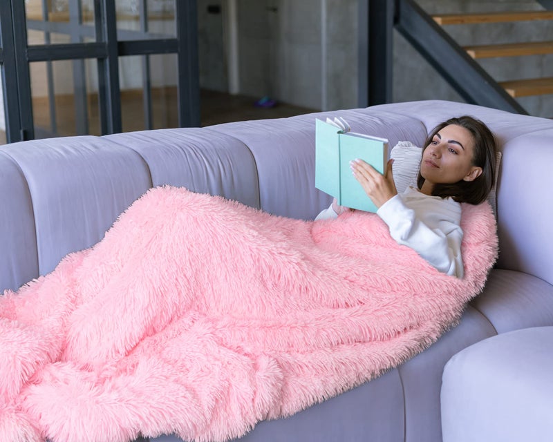 BENRON Light Pink Throw Blankets, Soft Shaggy Fuzzy Sherpa Cute Baby Pink Throw Cozy Fluffy Faux Fur Blankets for Bed Couch Sofa Washable, 50"x60" - Image 5